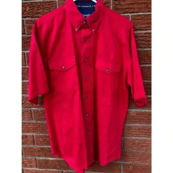 Men's Wrangler Red Short Sleeve Western Shirt Large - Picture 1 of 2